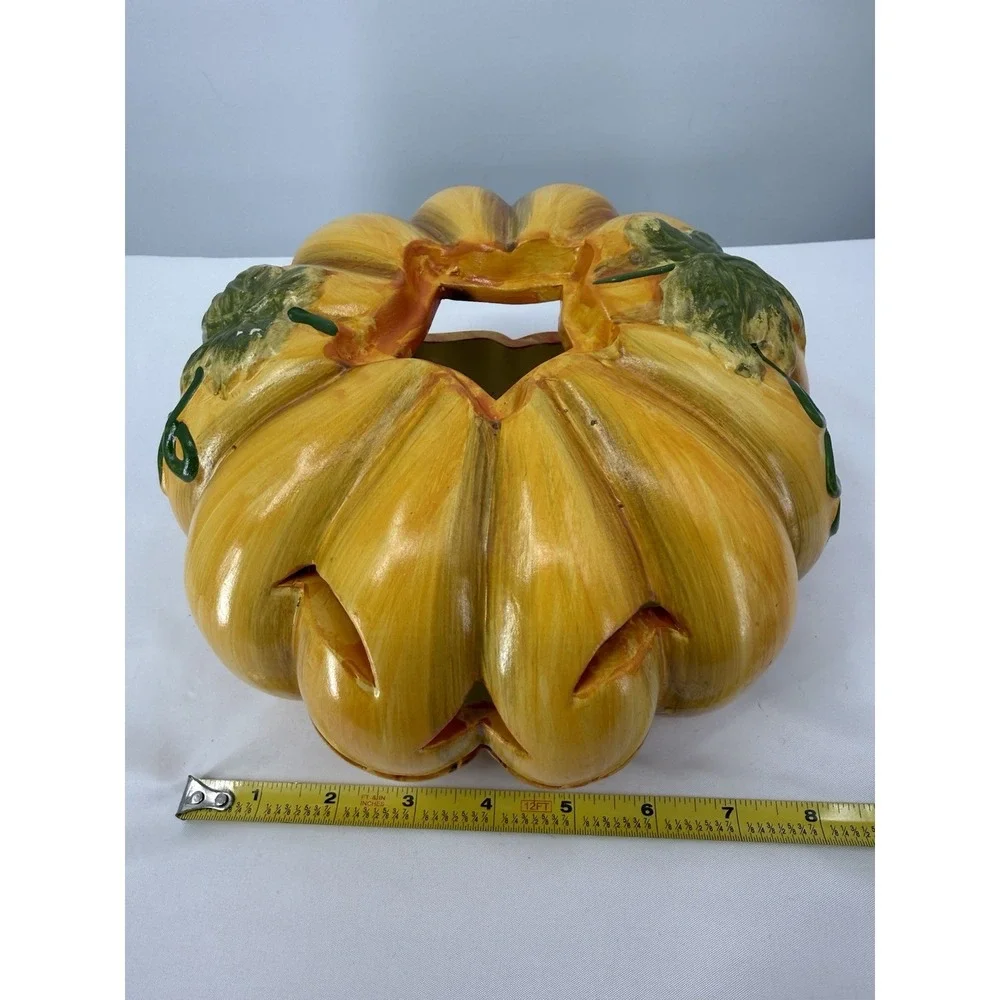 Ceramic Smiling Jack O‎ Lantern Votive Candle Holder Light Orange Color